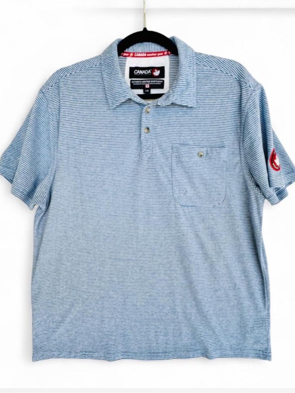 Canada Weather Gear Light Blue Striped Polo with Chest Pocket